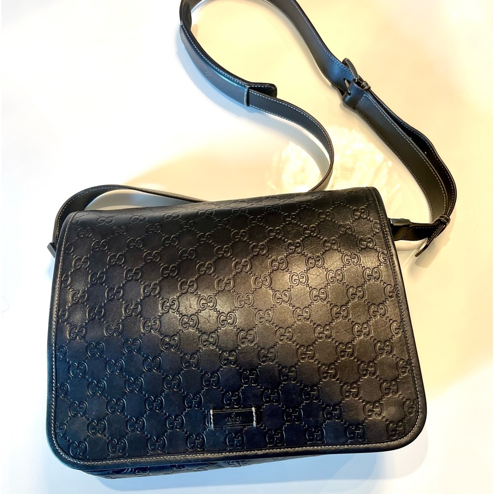 GUCCI Guccissima Navy Calf Leather Crossbody Bag